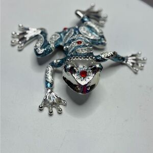 Silver & Teal Jeweled Frog  with Red Accents